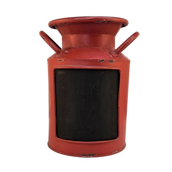 Rustic Red Metal Milk Jug Chalkboard Planter - Vintage Style Decorative Vase Or - Picture 1 of 8